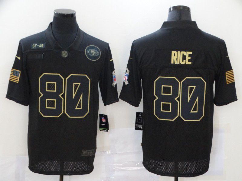 Men San Francisco 49ers #80 Rice Black gold lettering 2020 Nike NFL Jersey->san francisco 49ers->NFL Jersey